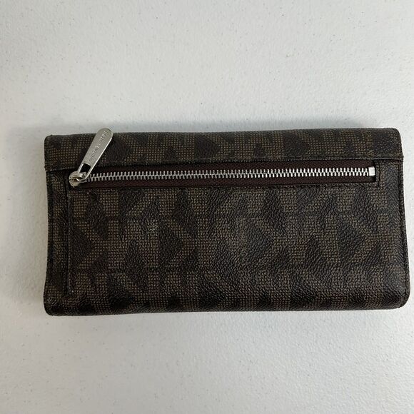 Michael Kors Checkbook Wallet Large Jet Set Travel Signature Brown Monogrammed - Picture 5 of 15